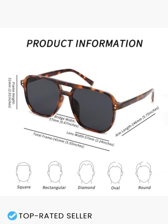 Retro Square Aviator Sunglasses 70s Vintage Trendy Plastic Frame Sun Glasses